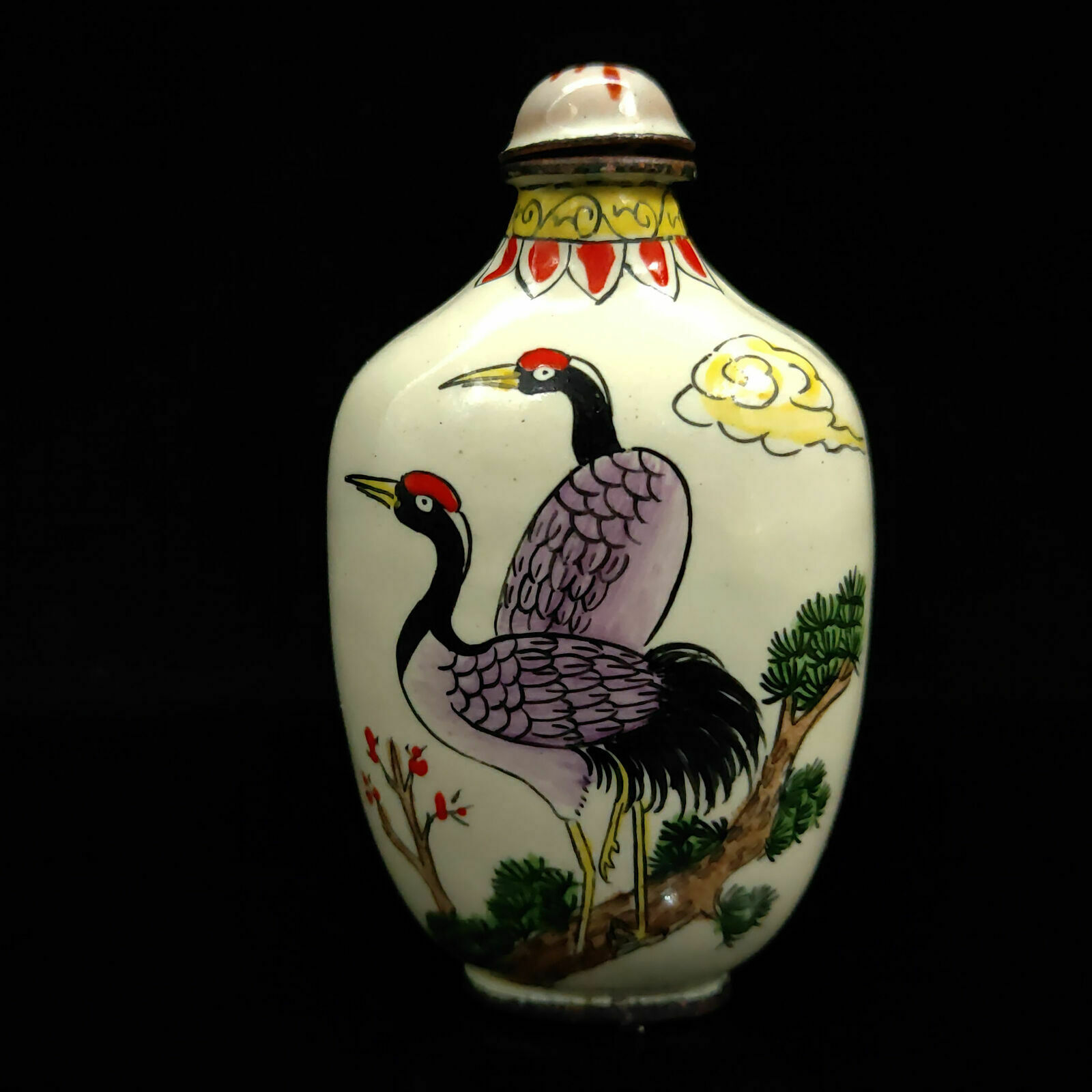 Vintage Collectible Bottles - Chinese Antique Cloisonne Crane Snuff Bottle