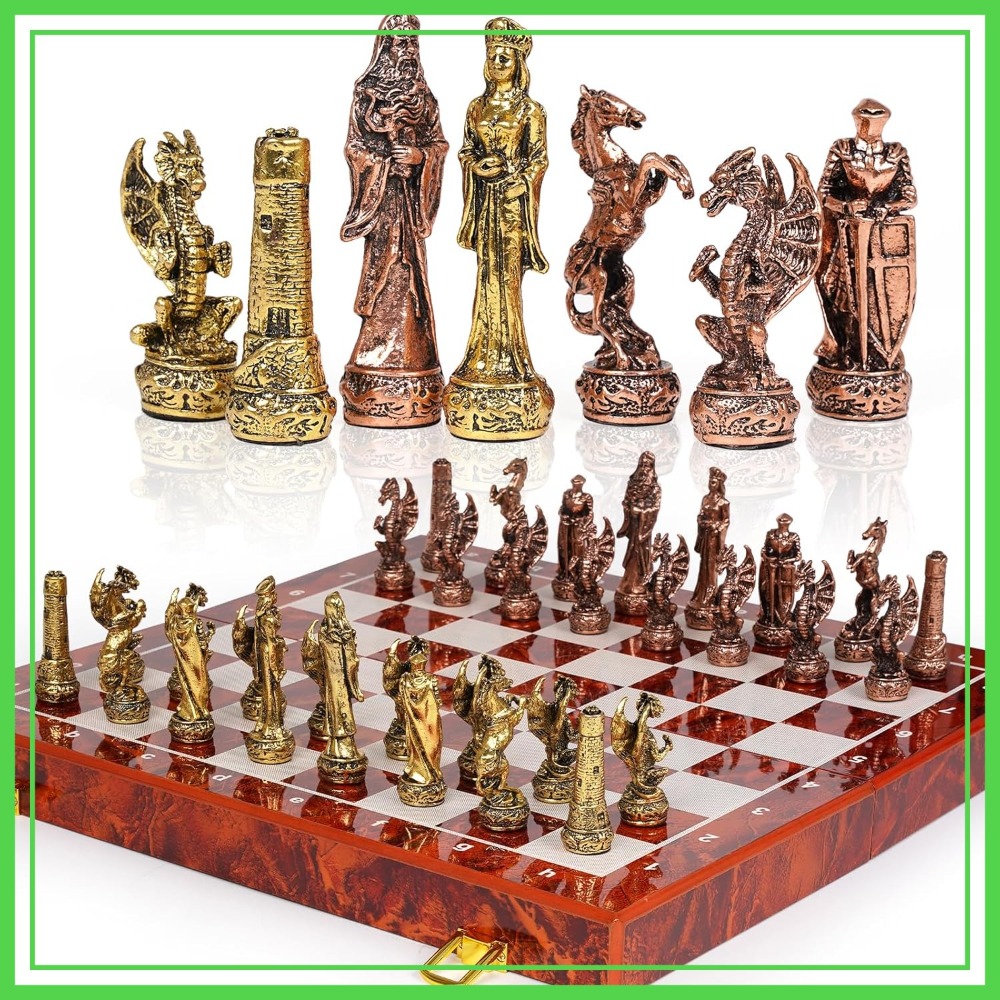 Vintage Collectible Board Games - Vintage Metal Chess Set with 15''