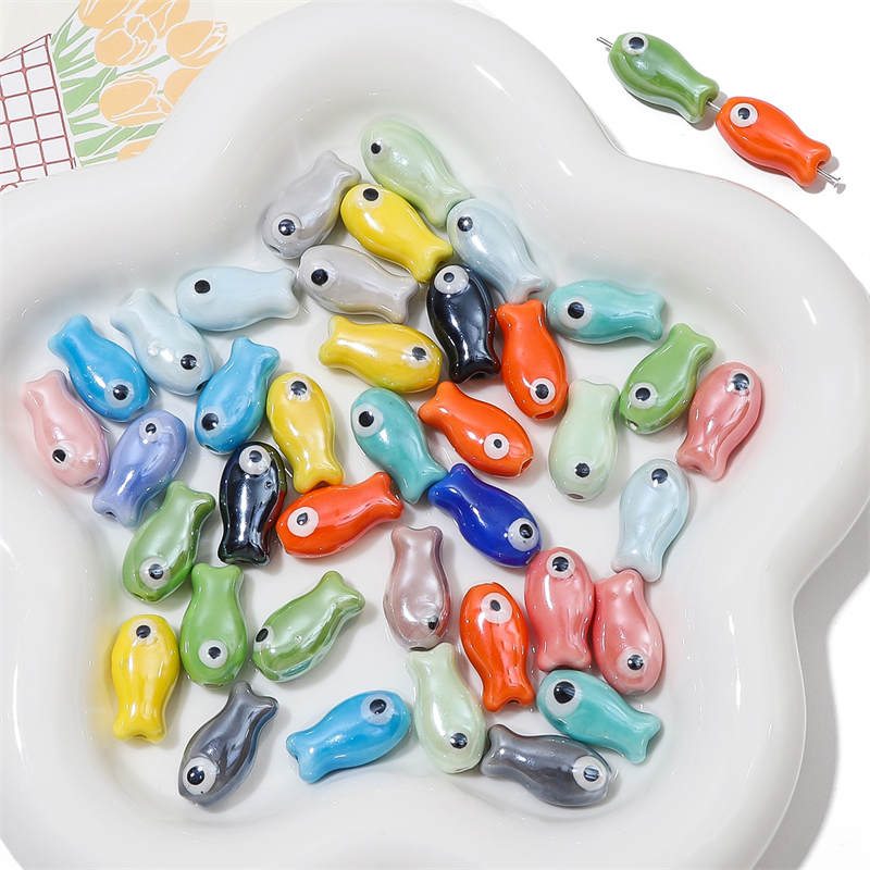 10Pcs Vintage Fish Ceramic Bea - Vintage Necklace recension och pris