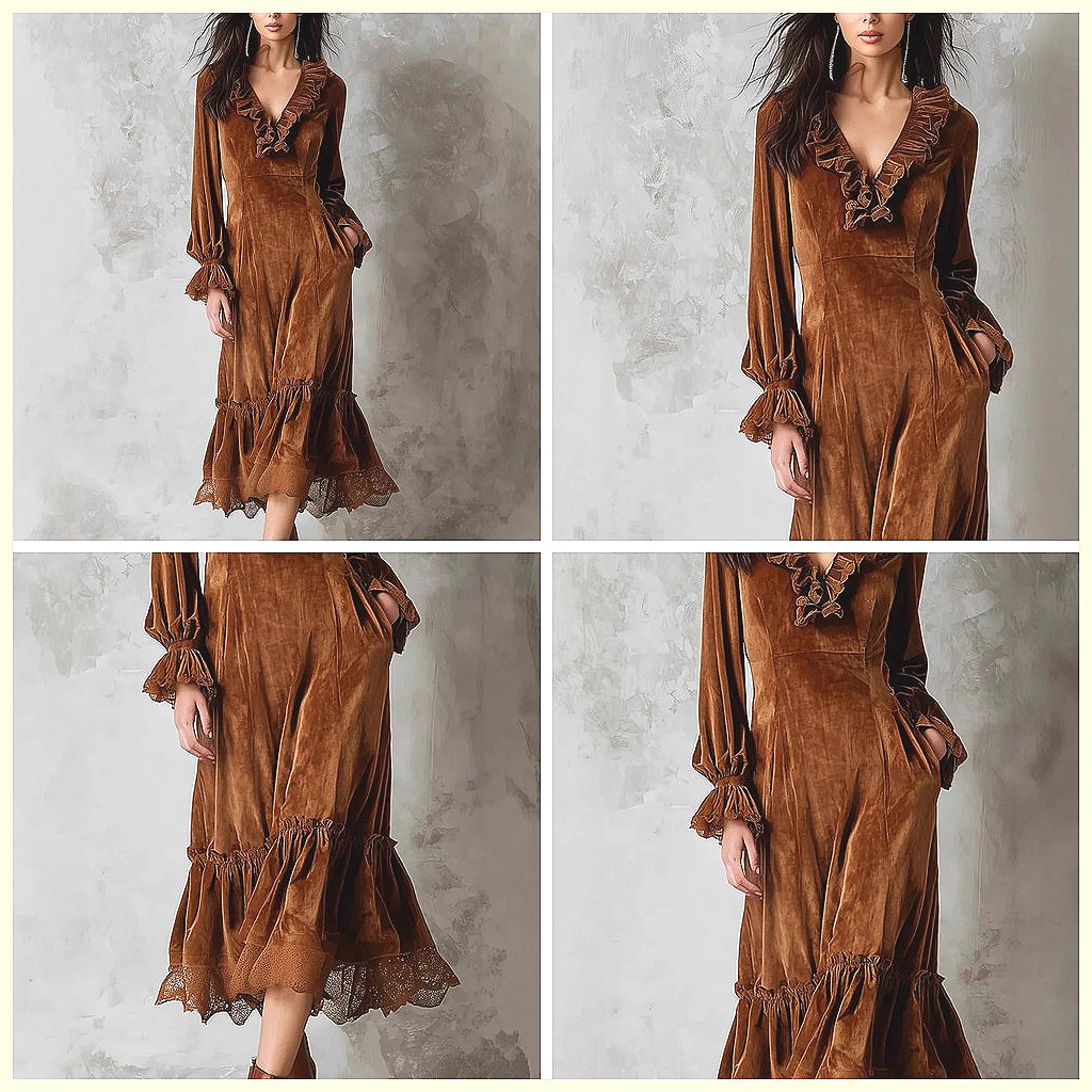 Vintage Velvet Maxi Dress V-Ne - Vintage Necklace recension och pris